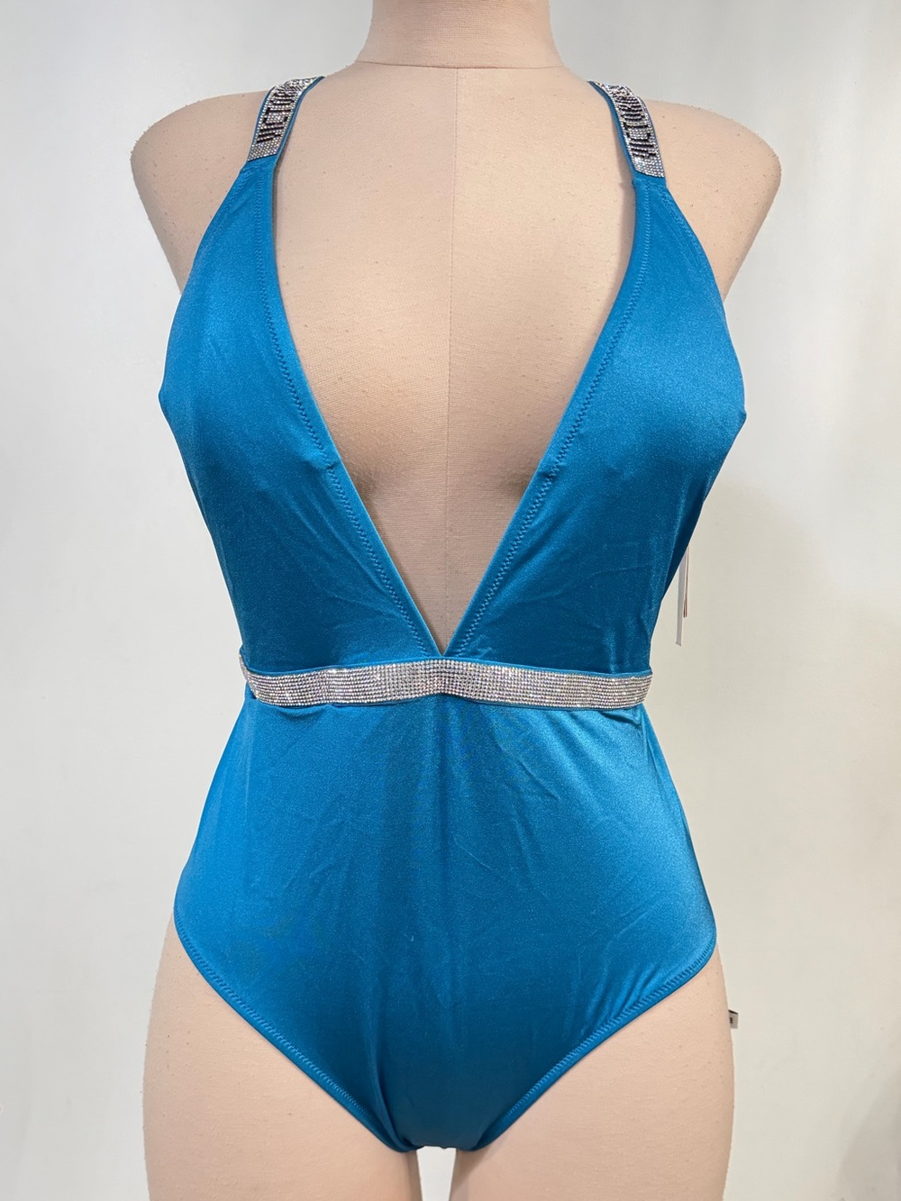 Victoria's Secret Turquoise Deep V One-Piece Bling Rhinestone BIKINI XL